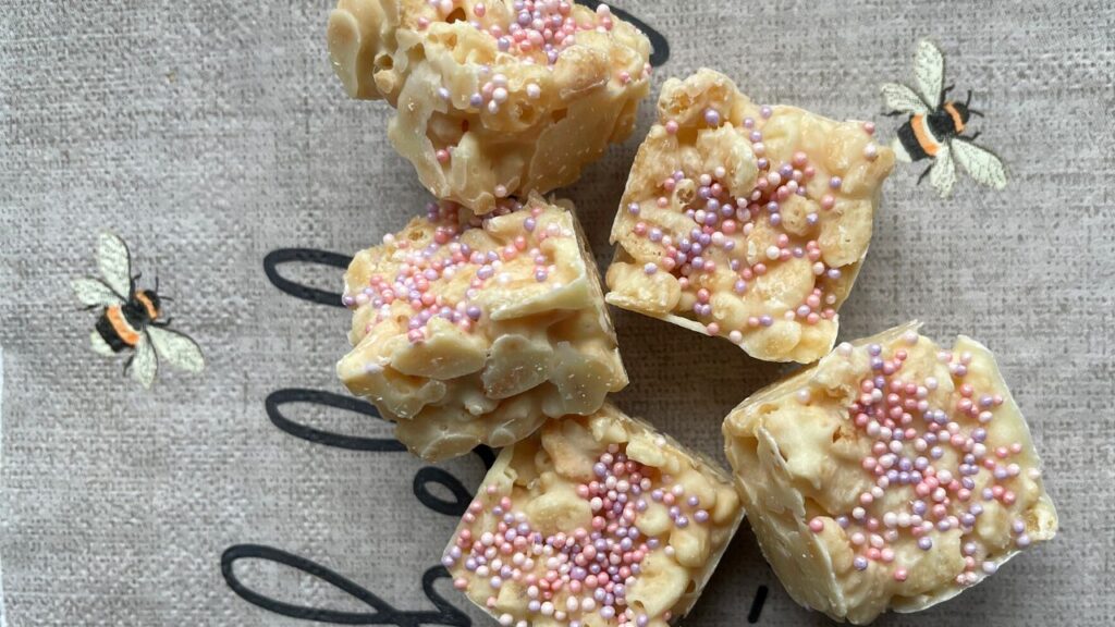 White chocolate rice crispy squares