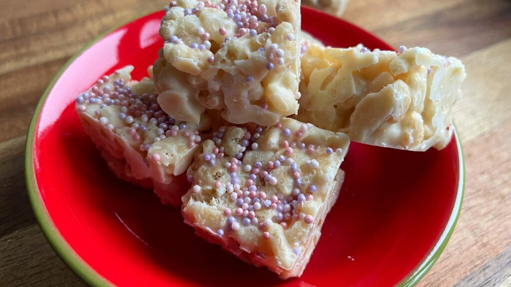 White chocolate rice crispy squares