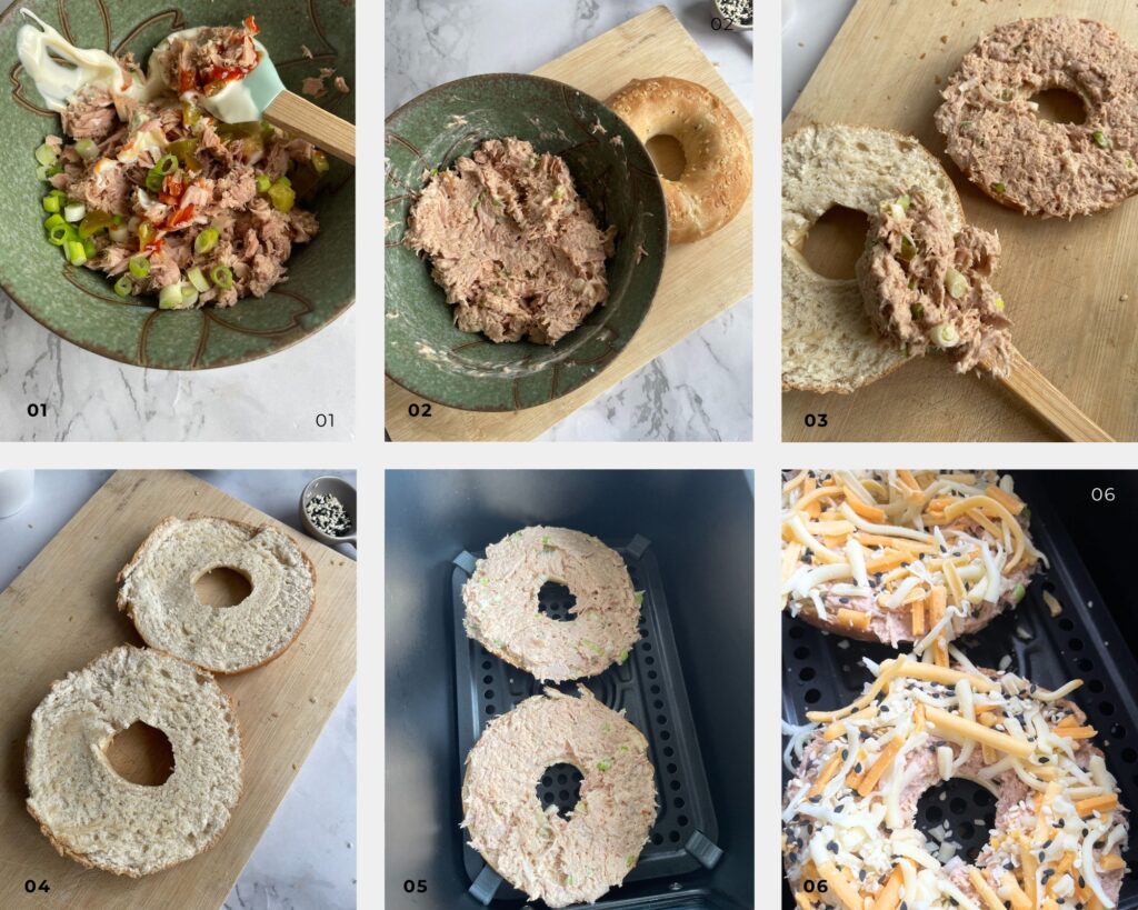 Air Fryer Tuna Melt On Bagels Recipe Steps