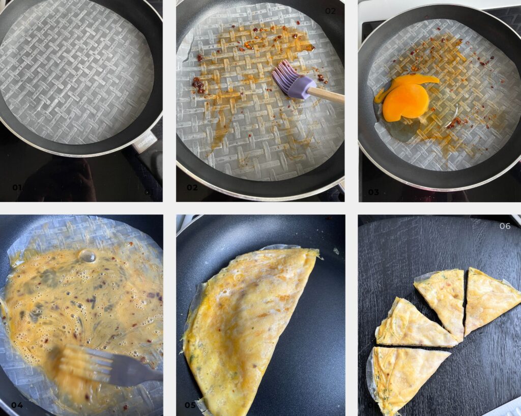 Steps for making Rice Paper Omlette