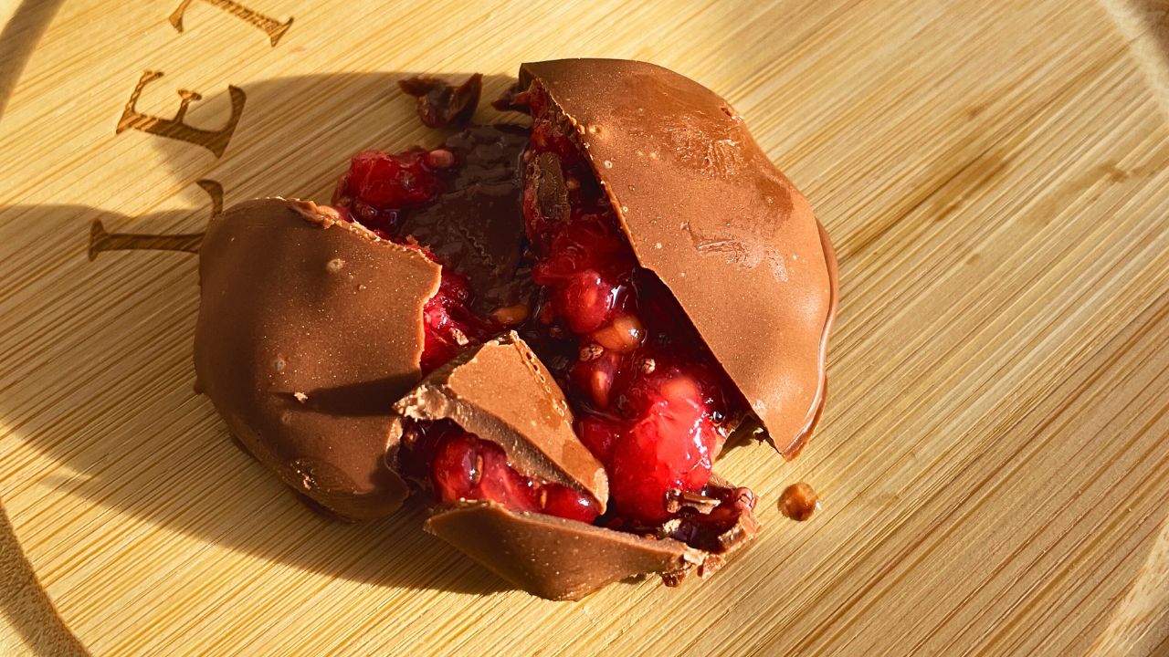 Close up shot of a Chocolate Covered Raspberry Bites