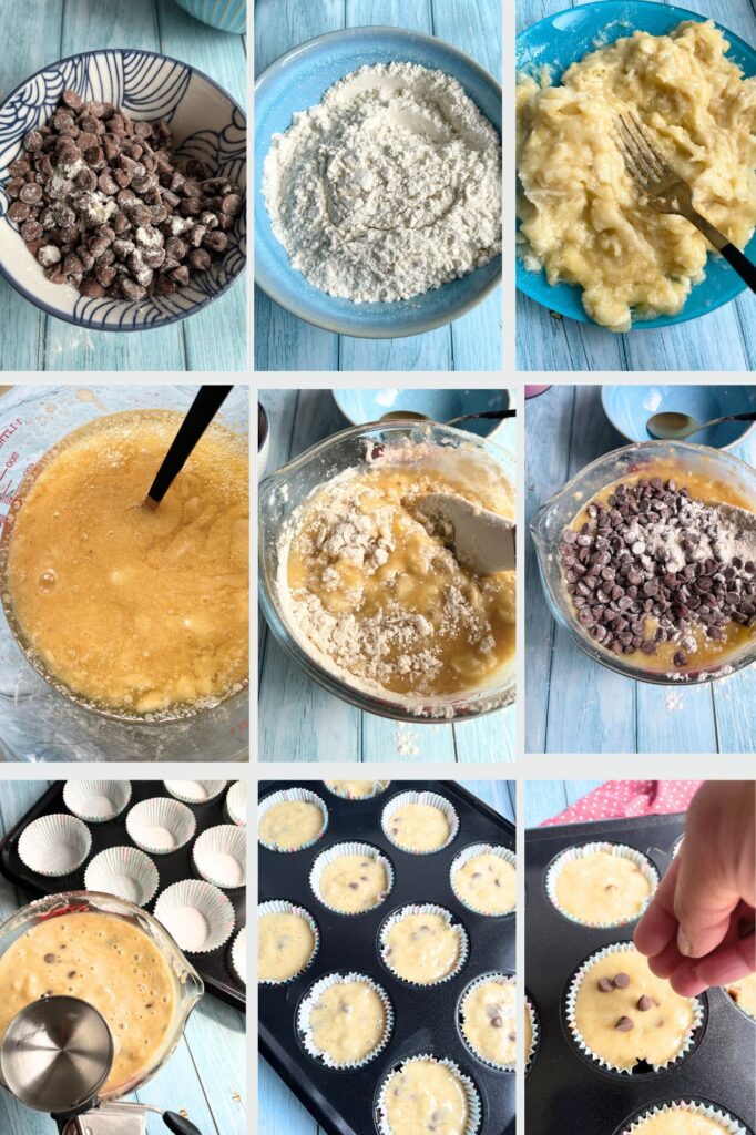 How to make banana chocolate chip muffins visual steps