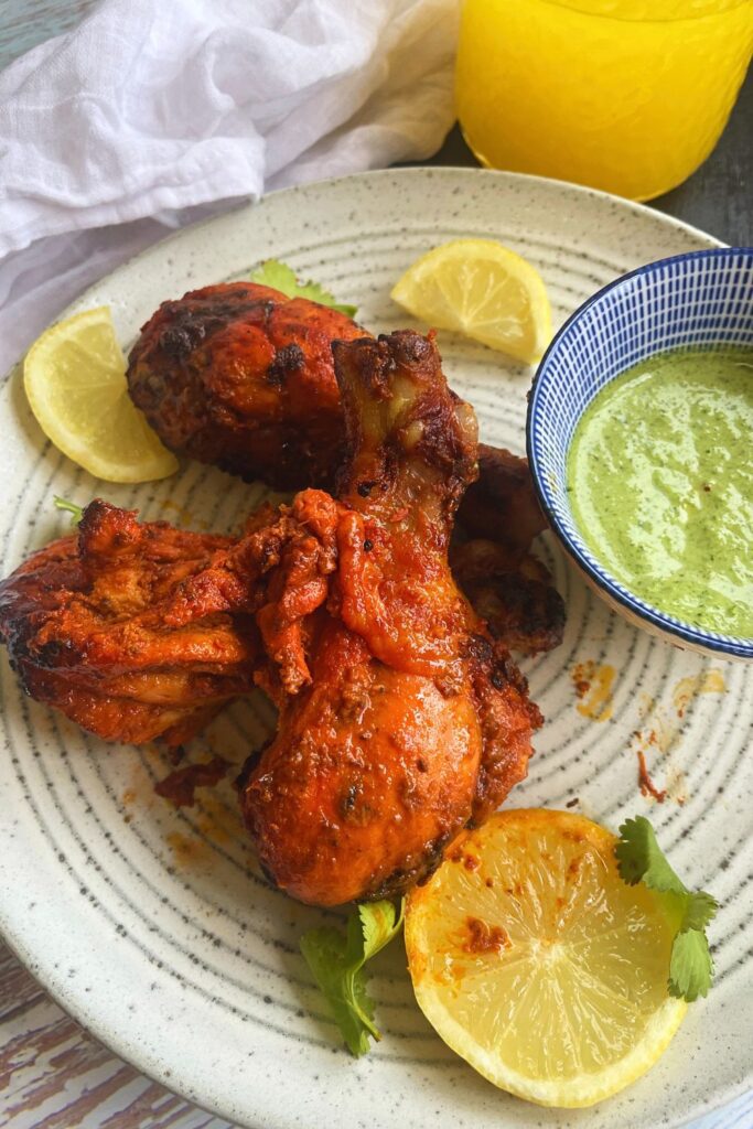 Tandoori Chicken Recipe In Air Fryer served on a plate