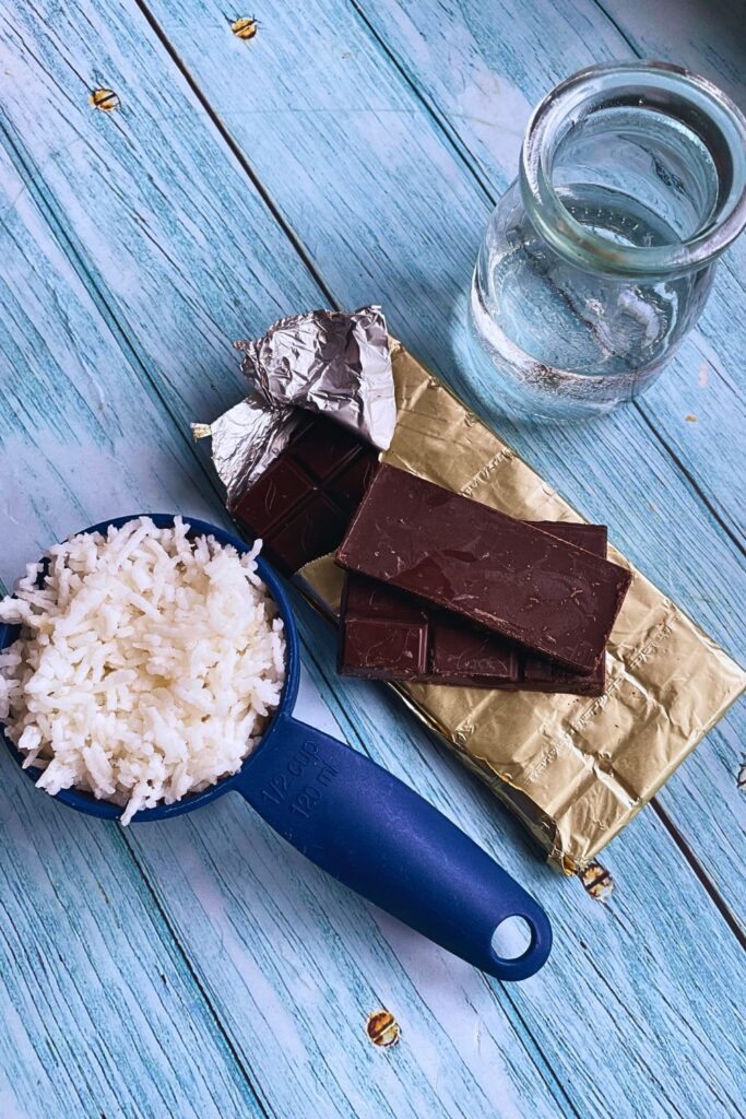 Rice Chocolate Mousse Ingredients laid on a table