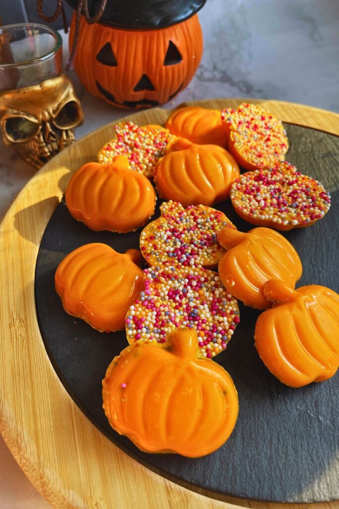 Homemade Halloween Kids Chocolate Treat Laid On A Black Board 